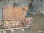 One of the displays of mining equipment in the mine, it shovels the ore into the cart and held a lot more than any amount they originally could do by hand.