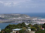 Well we just had to get some photos from the Mt Vic lookout. Here is one of the airport and runway looking southward. Yes, there is sea at each end, and in a southerly wind the landing can be rough (especially in a small plane!!). But don't worry, 747's do land here...