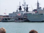 At the Naval Base we were surprised to see these military craft lashed together.  You know it's peace-time when 3 different nationalities ships are side by side!!