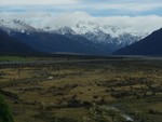 Arthurs Pass road, river and tussockland.