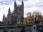 Bath Abbey from the back, photo taken from Parade Gardens by the River.