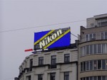 One of the few flashy signs we saw in Brussels, the Nikon sign  at Place Stephanie.