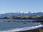 Kaikoura's South Bay looking toward the mountains.  It's May so there is a little snow!